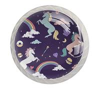 Decor Assorted Door Knobs,Interior Furniture, Cabinet Cupboard Drawers Pulls Handles (4-Pack) Myth Unicorns Rainbow Cloud Magic