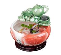 Decor Ceramic Round Fish Tank Turtle Tank Living Room Small Home Desktop Decorative Fish Tank with Water Pump and Ceramic Teapot Decoration Starter(Red,50cmx23cm)