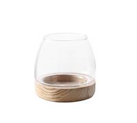 Decor Creative Round Glass Small Fish Tank Japanese Ecological Bottle Desktop Micro-landscape Glass Bottle with Wooden Base Starter(Natural)