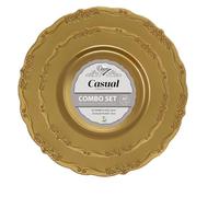 Decor Decorline- Elegant Reusable Plate Set - Gold - Casual Collection - Quality Vintage Tableware- China Look - Tableware Set for All Occasions - 40 Pieces