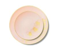 Decor Decorline - Premium Reusable Plastic Party Tableware Set - 32 Pieces - Orchid Collection - Antique Rose/Gold - Sturdy, Reusable Plate Set - 2 Sizes (16x26cm, 16x19cm)
