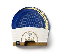 Decor Decorline - Premium Reusable Plastic Party Tableware Set - 32 Pieces - Whisk Collection - Blue/Gold - Dishwasher Safe, Sturdy, Reusable Plate Set - 2 Sizes (16x26cm, 16x19cm)