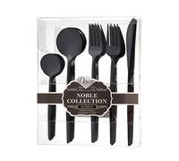 Decor Decorline - Reusable Robust Plastic Cutlery Set - 40 Pieces - Each with 16 Forks (Dinner/Salad), 8 Knives, 8 Soup Spoons and 8 Tea Spoons - Noble Collection - Black