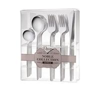 Decor Decorline - Reusable Sturdy Plastic Cutlery Set - 40 Pieces - Each Includes 16 Forks (Dinner/Salad), 8 Knives, 8 Soup Spoons and 8 Tea Spoons - Noble Collection - Shiny Silver