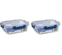 Décor Deluxe Clips Glass Food Storage Container | Leakproof Lid with Deluxe Clips | Dishwasher, Freezer & Microwave Safe - 1L Capacity (Pack of 2)