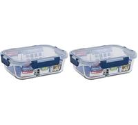 Décor Deluxe Clips Glass Food Storage Container with Split Compartments, BPA-Free Airtight & Leakproof Lid Storage Container, Dishwasher, Freezer & Microwave Safe, Odour Resistant Glass Jar, 980ml