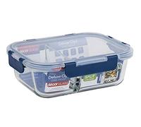 Décor Deluxe Clips Glass Food Storage Container with Split Compartments, BPA-Free Airtight & Leakproof Lid Storage Container, Dishwasher, Freezer & Microwave Safe, Odour Resistant Glass Jar, 980ml