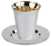 Decor Diamond wine Kiddush/kiddish Cup and Saucers Silver 5 oz: 5 Set/PK