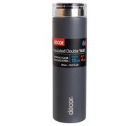 Décor Double Wall Stainless Steel Travel Mug - Keeps 4 Hours Hot - 12 Hours Cold - Car Cup Holder Compatible - Removable Screw Top Lid - 300ml Graphite.