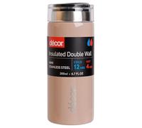 Décor Double Wall Stainless Steel Travel Mug - Keeps 4 Hours Hot - 12 Hours Cold - Car Cup Holder Compatible - Removable Screw Top Lid - 200ml Latte.