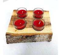 Decor Essentials Candles with Glass Candle Holders and Rustic Wooden Base for Christmas Home Decor Table Setting Decorations Warm Cozy Farmhouse Aesthetic (Red)