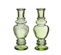 Decor Essentials Candlestick Holder Glass Set of 2 Pair Nordic Taper Quirky Venice (Green 15cm)