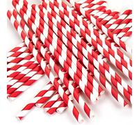 Decor Essentials Disposable Paper Drinking Straws 25 Pack Party Tableware Drinkware Decorations Home (Red) Lines