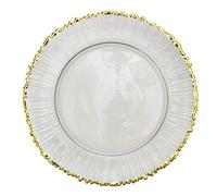 Decor Essentials Gold Rimmed Charger Plate Dandelion Ribbed Design Event Decor Tableware (Clear/Gold 0309)