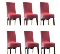 Decor Essentials Suede Short Dining Chair Cover Pack of 6 Dining Chairs Christmas Living Room (Red)