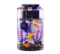 Decor Fish Tank Cylindrical Transparent Glass Aquarium Tank Thickened Small Fish Tank with Filter Pump and Led Lights Simple Ecological Tank Starter
