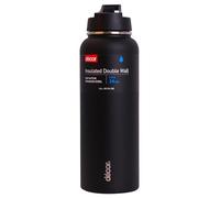 Décor Flip Active 1.1L Stainless Steel Water Bottle with Straw - Double Wall Thermal Water Bottle Easy Refill - Metal Flask with Screw Top Cap. Keep Your Drinks Cool for 24 Hours. BPA Free - Black.