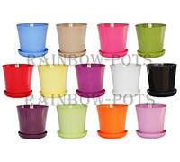 Decor Flower Pots Gloss Plastic Plant Pots Wedding Planter with Saucer, 14 colours and 4 sizes to choose from (Red, 17 cm - 6.7 inch)