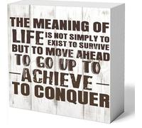 Decor For Desk The Meaning Of Life Is Not Simply To Exist To Survive But To Move Ahead To Go Up To Achieve To Conquer Wood Box Sign For Home Office Desk Shelf Table Decoration 5 X 5 Inches