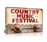 Decor For Man Cave Country Music Festival Poster With Cowboy Hat And Boots. Tin Sign Funny Tin Signs Vintage Funny Sogns(20X30CM)