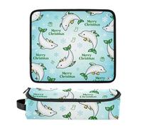 decor gift 2-in-1 Curling Iron Travel Case and Heat Resistant Mat with Zipper Curling Iron Travel Holder Storage Bag for Flat Hot Tools and Haircare Accessories Merry Christmas Cute Dolphin Accessory