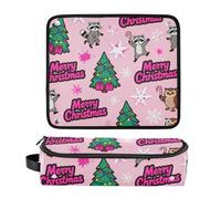 decor gift 2 in 1 Hair Tools Organizer with Removable Heat Resistant Mat Large Hair Straigheners Travel Case for Flat Irons, Straighteners, Curling Irons Pink Merry Christmas Snowflake and Raccoon