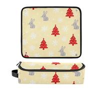 decor gift 2 in 1 Hair Tools Organizer with Removable Heat Resistant Mat Portable Hair Styling Tool Organizer for Flat Iron Hot Tools and Haircare Accessories Merry Christmas Bunnies Light Yellow