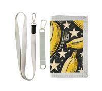 decor gift Banana and Stars Yellow and Black trifold trifold wallets for womens minimalistic colorful wallets with lanyard