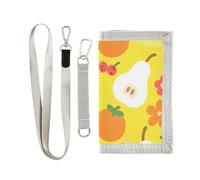 decor gift Berry Orange Pear Flower Texture Yellow trifold fold wallets for men for male unique lighweight fold wallets men with lanyard