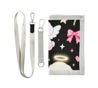 decor gift Black Cute White Dog Angel trifold wallets for men for women minimalistic casual wallets men with lanyard