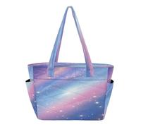 decor gift Blue Pink Star River Universe Cute Tote Bag for Women Zipper Beach Bag for Pool Gym Grocery Travel Anti-Scratch Lining bolsa para el trabajo