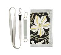 decor gift Boho Paisley Flower Yellow Black trifold fold wallet for womens simple colorful fold wallet with lanyard