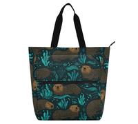 decor gift Book Tote Bag for Kids Adults Funny Ocean Beaver Water-resistant Library Book Bag Shoulder with Zipper for College Shopping Beach
