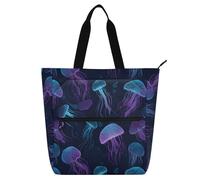 decor gift Books Totes Book Bag for Kids Adults Dreamy Jellyfish Blue Waterproof Library Shoulder Bag Handbag with Zipper for School and Playtime