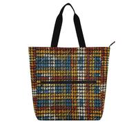 decor gift Books Totes Book Bag for Kids Boys Girls Rust Houndstooth Colorful Large Library Book Tote Shopping Bag with Zipper Handles for School and Playtime