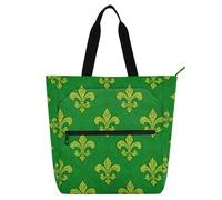 decor gift Books Totes Book Bag for Kids Women Men Carnival Fleur-de-lis Green Water-resistant Heavy Duty Reusable Library Book Bag Grocery for School Work Travel