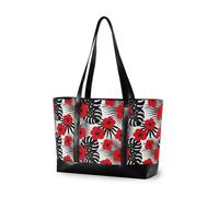 decor gift classy laptop tote bag for work with zipper Ice Cream Drip Baseball for Boys university with, Red Flower Hawaii Jungle Tropical Leaves