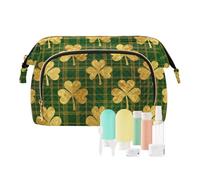 decor gift Cosmetic Bag For Purse Zipper Golden Four-leaf Clover St Patrick's Day (longword) Change Purse for Travel Bathroom