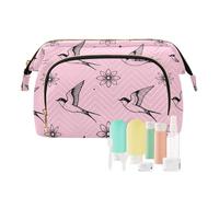 decor gift Cosmetic Bag Organizer Waterproof Sparrows Flowers American Traditional Tattoo (longword) Makeup pouching Period Bag for Travel Bathroom