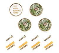 decor gift Custom Cabinet Knobs Pink Carnation Green Leaves William Morris Customization Picture Vintage Control Knob Cabinet Knobs Gold for Dresser Drawers 4 Pack 1.26"(32mm)