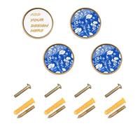 decor gift Custom Knobs for Cabinets and Drawers Carnation Royal Blue Customization Picture Knobs and Pulls Dresser Drawer Pulls for Kitchen 4 Pack 1.26 Inch