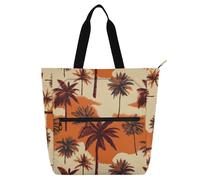 decor gift Cute Book Tote Bag for Kids Students Adults Palm Tree Obsidian Orange and Brown Lightweight Reusable Grocery Beach Bag with Zipper for School Shopping Travel
