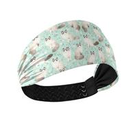 decor gift Cute Cat and Flowers Light Green Non-Slip headbands Elastic head sweat bands for women for make up make up make up cintas para el pelo de mujer
