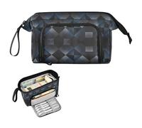 decor gift Dark Grey Blue Geometic Plaid Pencil Pouches Large Capacity Big Pencil Case with Handle for Kids Travel estuche para lapices nina
