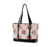 decor gift essentials work tote bags for women with zipper Purple Witch's Essentials Halloween for university with lunch, Pink Roses Shabby Chic Floral