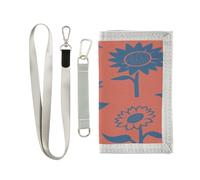 decor gift Fall Blue and Red Sunflower and Bees trifold wallet slim for credit cards cool casual wallet slim with lanyard
