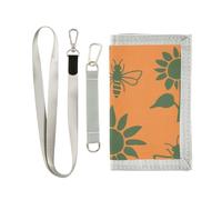 decor gift Fall Orange Green Sunflower and Bees trifold card holder wallet for men for travel minimalist lighweight card holder wallet men with lanyard