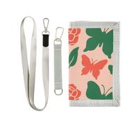 decor gift Fashion Red Green Rose Flower Butterfly trifold fold wallet gifts for young unique sturdy fold wallet with lanyard