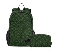 decor gift Fish Scale Emerald Gold and Black School Bag For Boy Backpack And Lunchbox Set age 8-10 years old mochilas con loncheras para ni?as