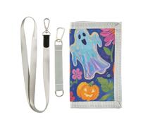 decor gift Halloween Pumpkins and Ghosts with Flowers trifold wallet for men for womans cool lighweight wallet men with lanyard